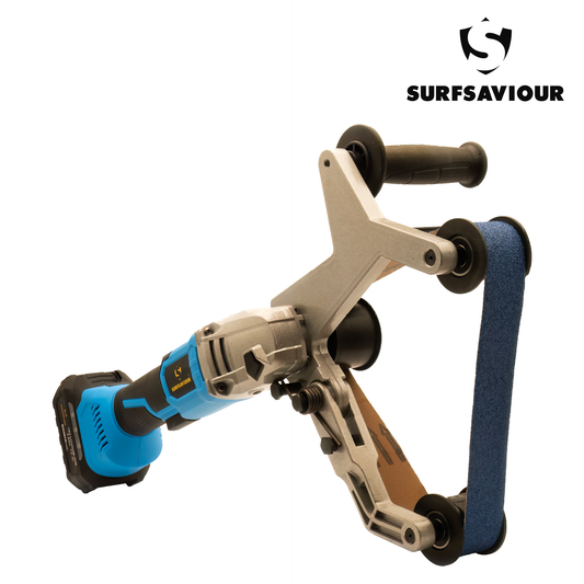 SurfSaviour 18V Cordless Brushless Polishing Pipe Belt Sander Starter Kit. Incl. 40 x 780mm Grit 80 Abrasive Grinding Belt. 2 x 18V 6.0Ah batteries & charger. Packed in IP67 Rated Case.