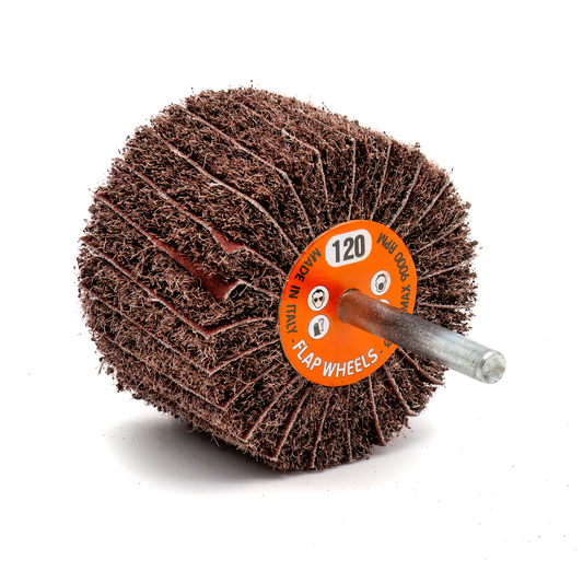 Flap Wheel Mix Wheel Interleaved 6mm Steel Shaft - 120 Grit - 10 Pack (60x40x6mm)