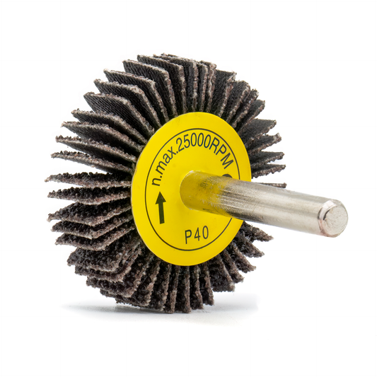 Flap Wheel 6mm Steel Shaft - 40 Grit - 10 Pack (40x10x6mm)