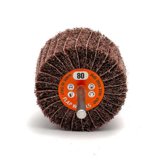 Flap Wheel Mix Wheel Interleaved 6mm Steel Shaft - 80 Grit - 10 Pack (60x40x6mm)