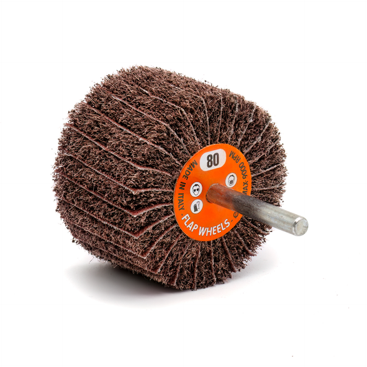 Flap Wheel Mix Wheel Interleaved 6mm Steel Shaft - 80 Grit - 10 Pack (60x40x6mm)