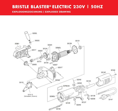 Bristle Blaster Electric 240V single hertz spare parts exploded diagram