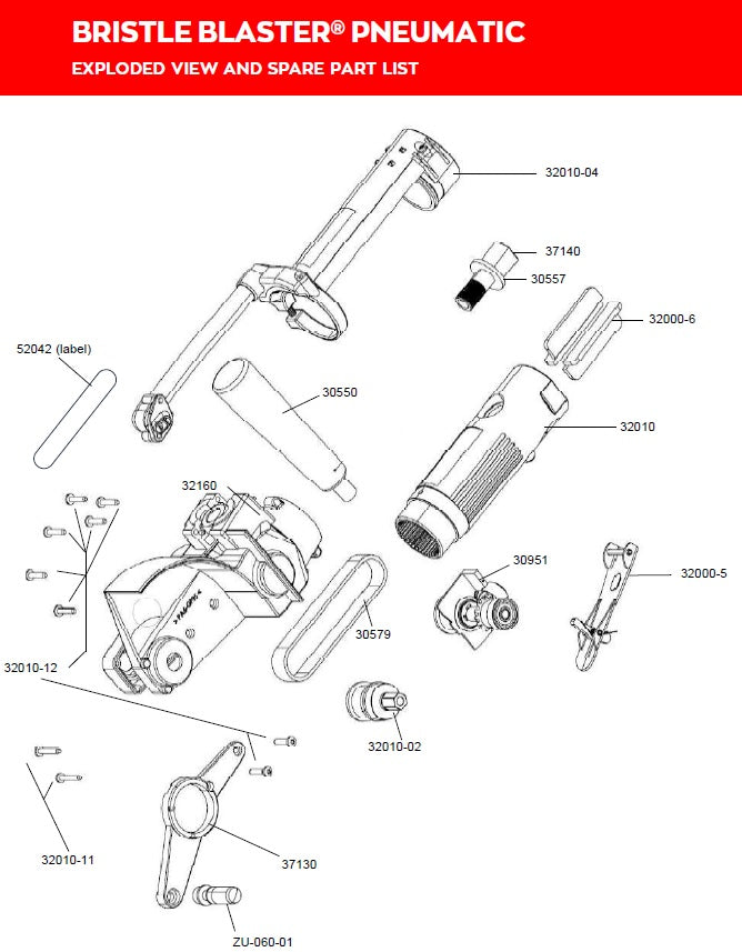 Bristle Blaster Pneumatic spare parts exploded diagram