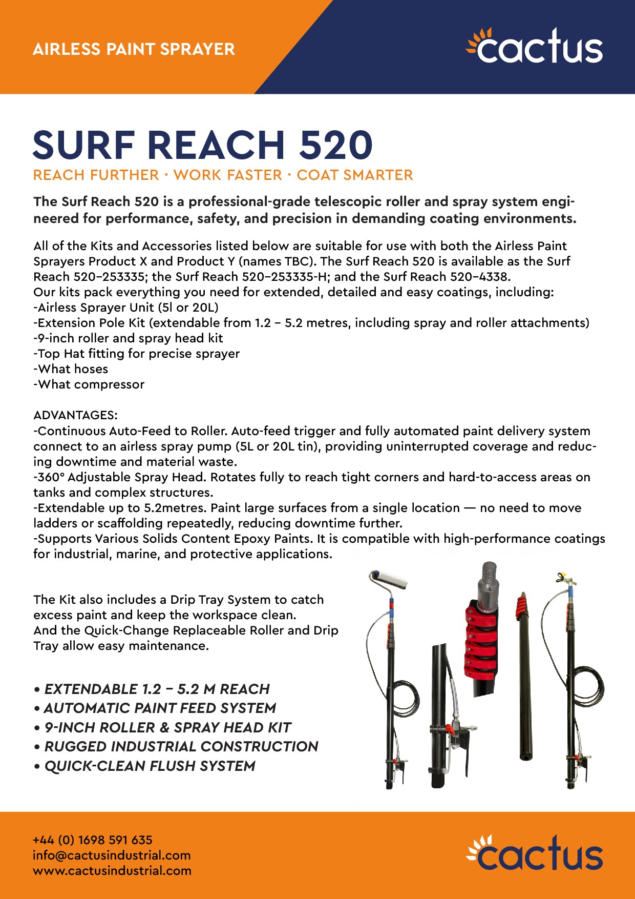 SurfSaviour Reach 520 Paint Roller & Spray Head Kit – 1.2m–5.2m Extendible Pole