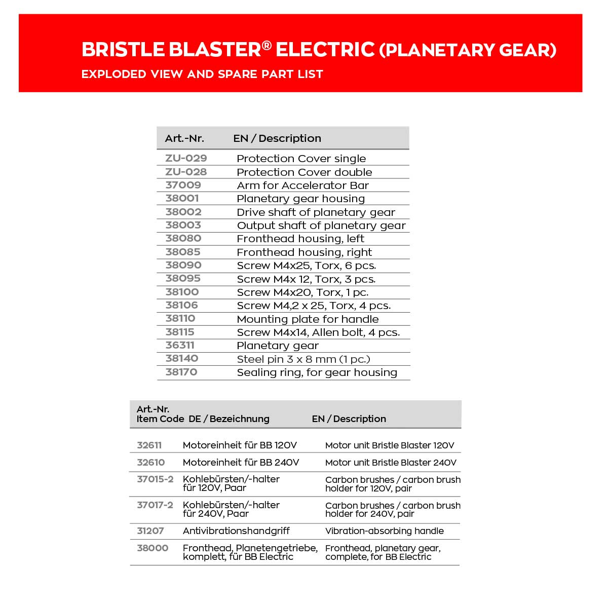 bristle blaster electric exploded diagram part codes list