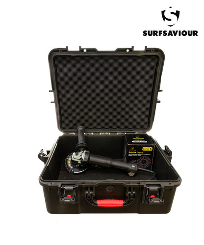 SurfSaviour Pro+ Brushless Angle Grinder 125m 110V Kit. Includes 5 Pack SurfSaviour Revive Discs. Packed in IP67 Protective Case