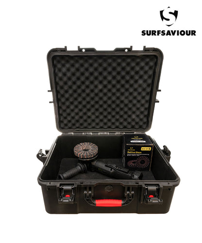 SurfSaviour Pro+ Brushless Angle Grinder 125m 110V Kit. Includes 5 Pack SurfSaviour Revive Discs. Packed in IP67 Protective Case